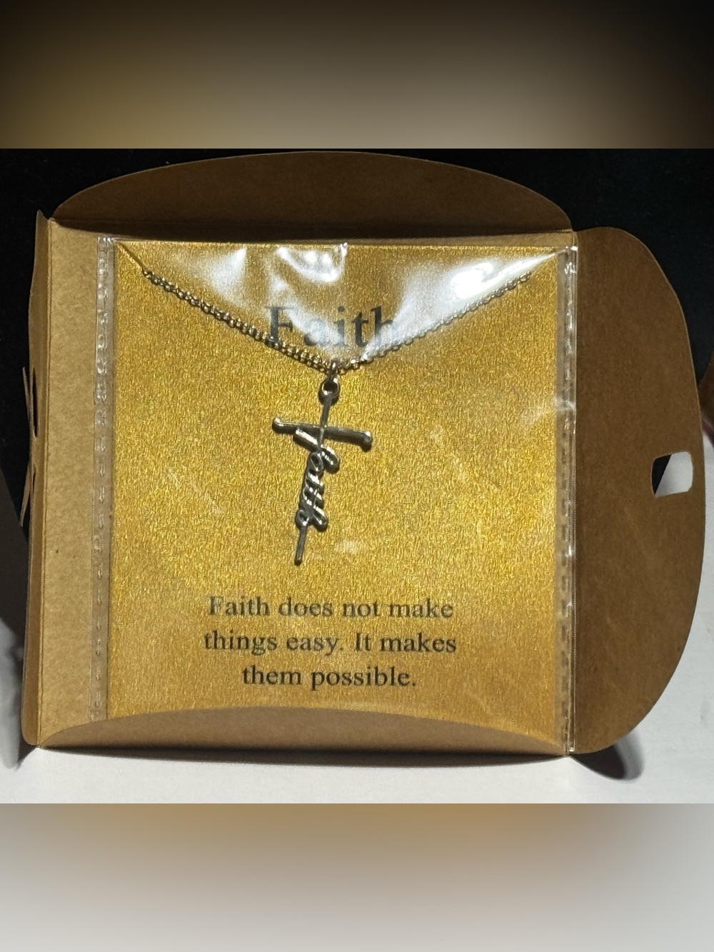 Faith Script Cross Pendant Necklace - Silver Tone